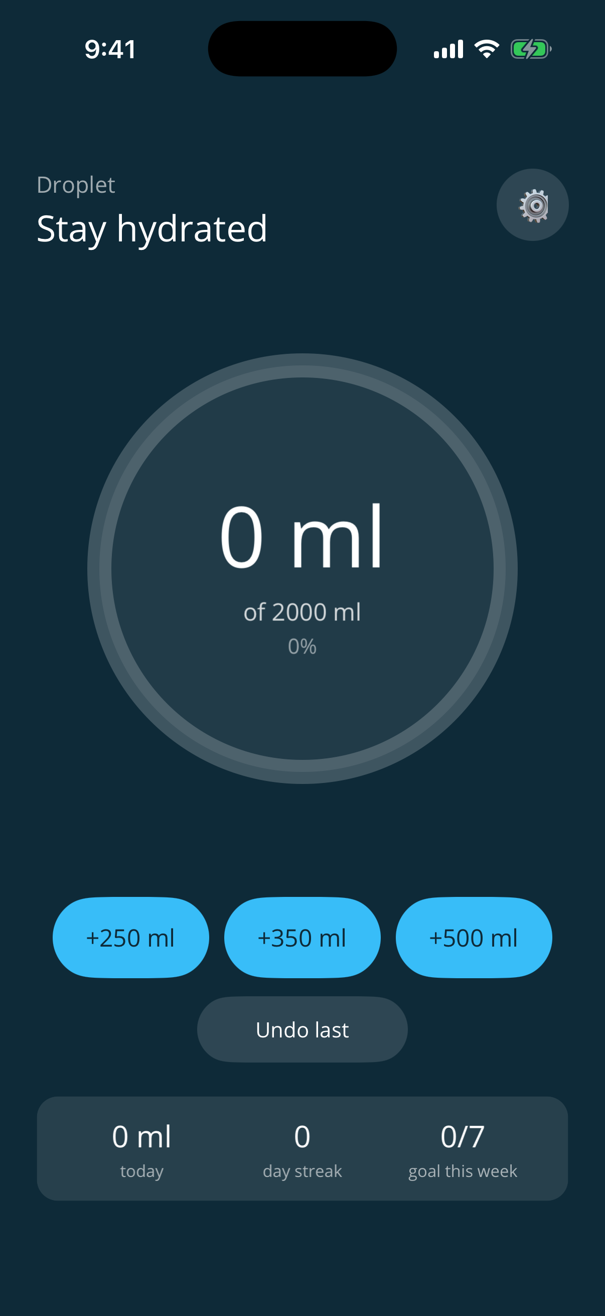 droplet — home screen
