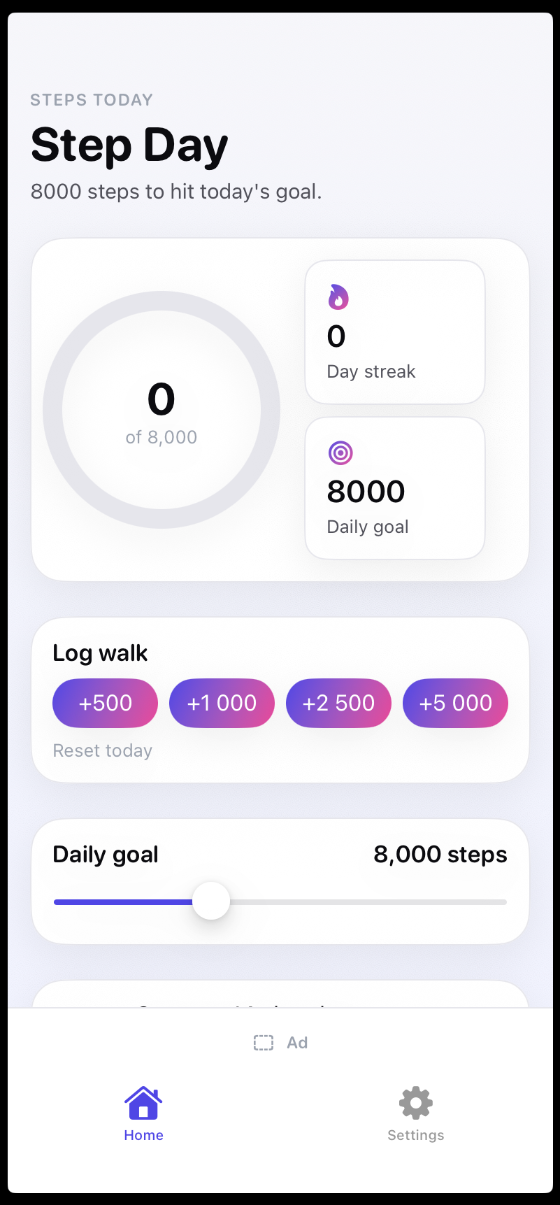 Step Day — home screen