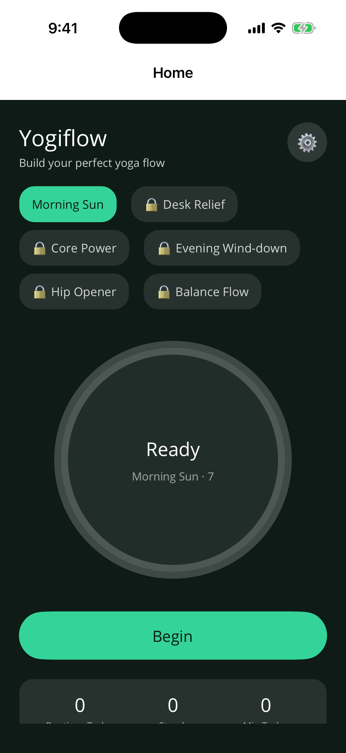 Yogiflow — home screen